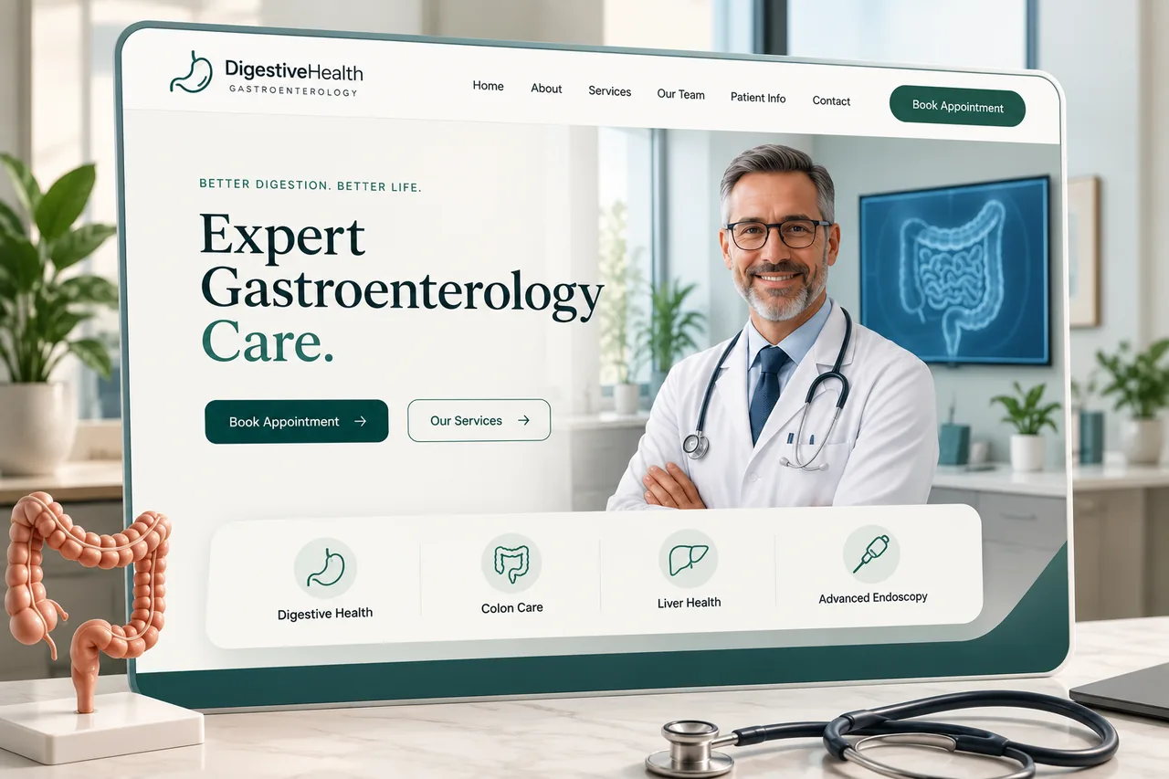 Gastroenterology practice website mockup, designed by Proximity Ranker