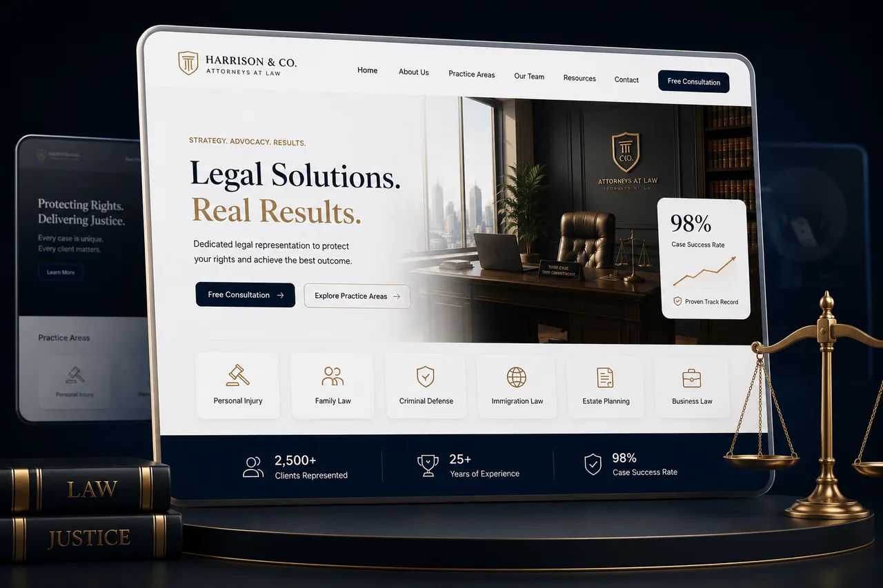 Law firm website mockup on a laptop, designed by Proximity Ranker