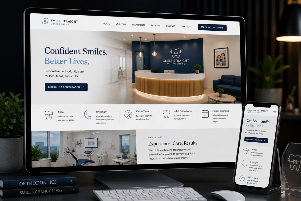 Orthodontics practice website mockup, designed by Proximity Ranker